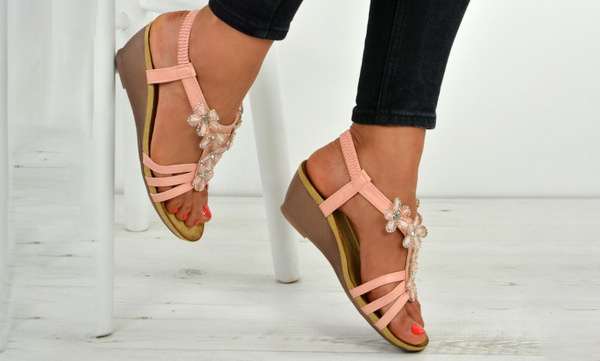 Image 16: Women's Floral Wedge Sandals