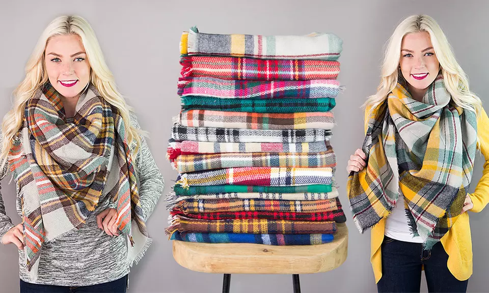 Cozy Plaid Blanket Scarf - Primary Image