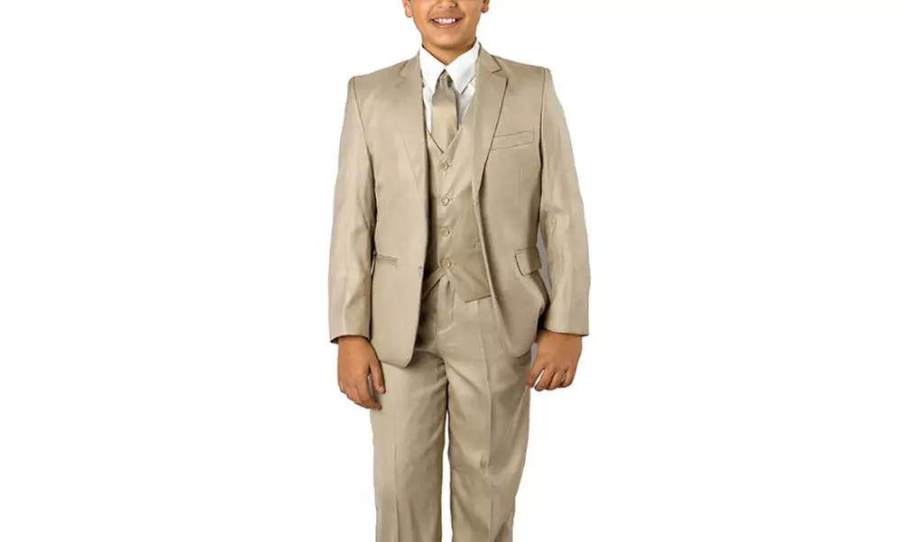 Boys Suits 5-Piece Classic Fit Solid Suits with Matching Dress Shirt and Tie - Second Medium