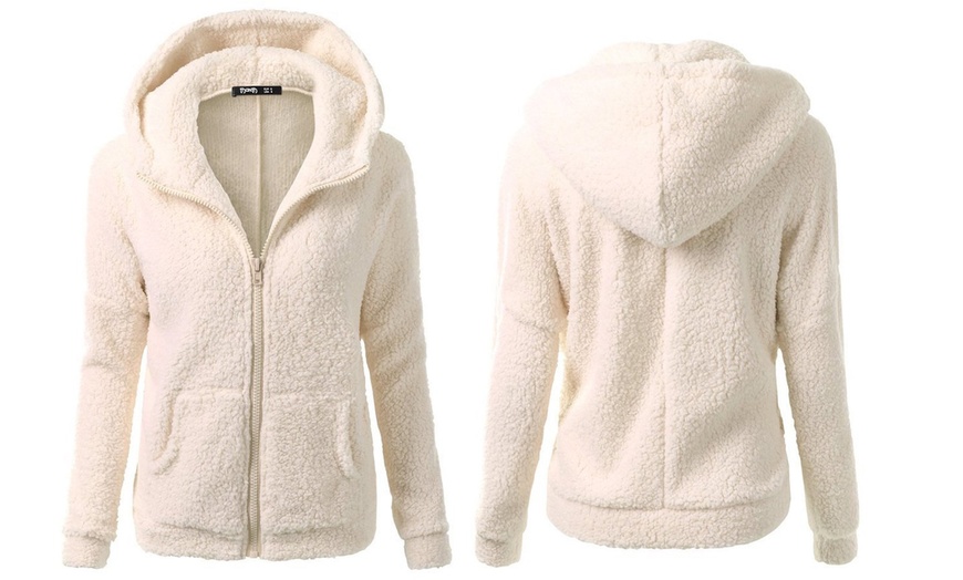 Image 2: Women's Fluffy Fleece Zip Hoodie