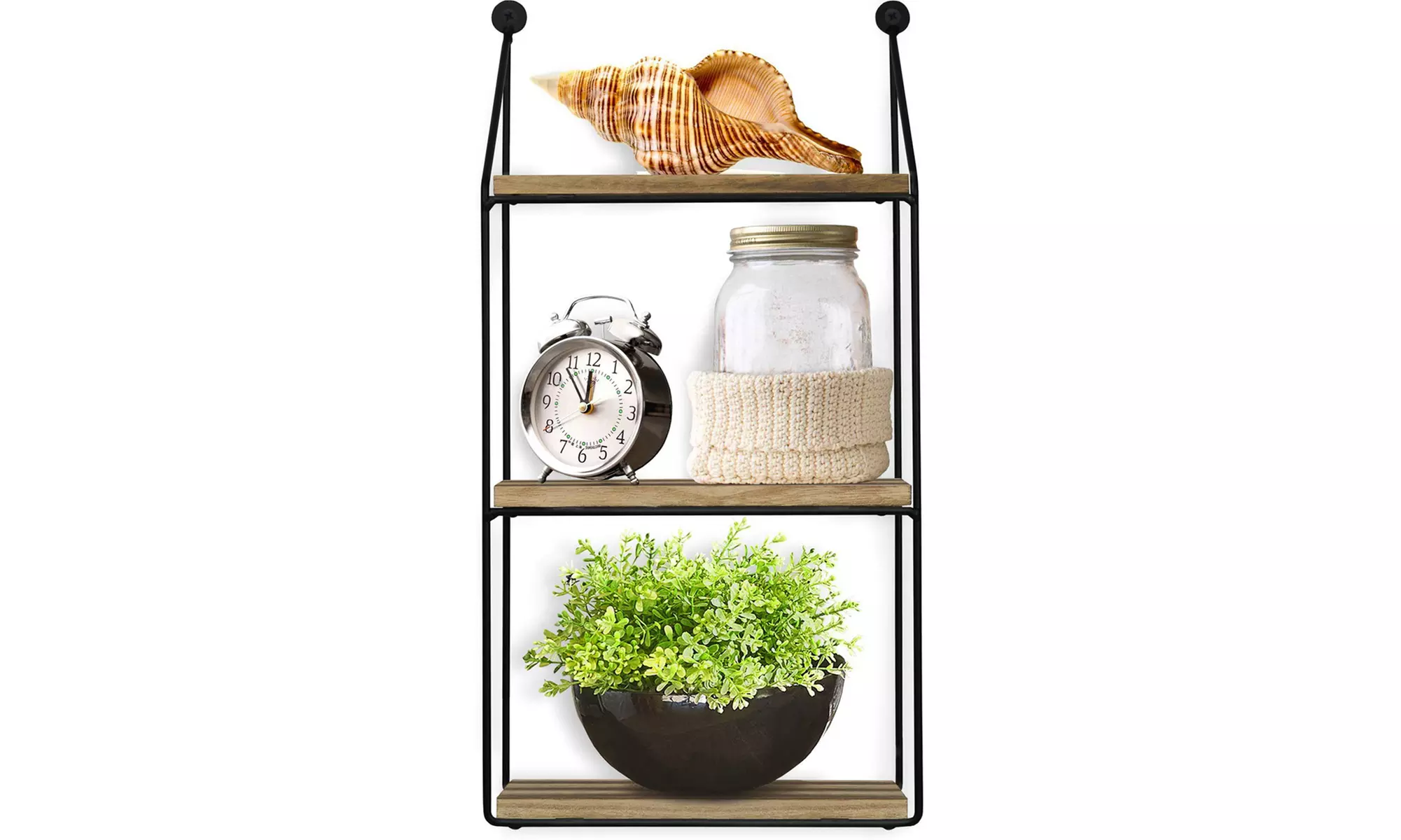 Geometric 3-Tier Mounted Floating Wire and Wood Wall Storage Shelf - Primary Image