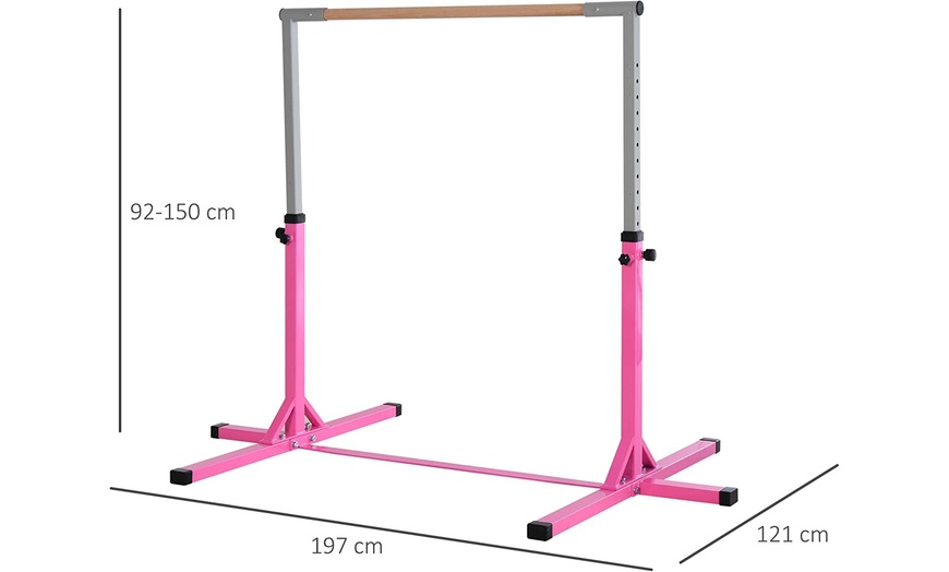 Image 11: HomCom Height Adjustable Horizontal Gymnastic Bar for Kids