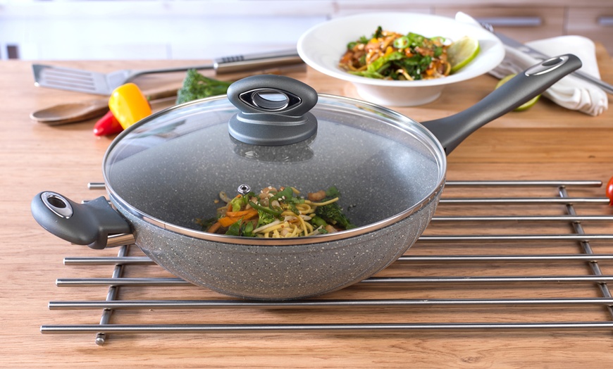 Image 2: One or Two Salter Marble Collection Non-Stick 28cm Woks