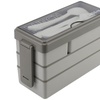 Image 3: Grey Dual-Layer Plastic Bento Lunch Box with Cutlery
