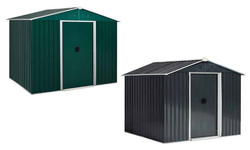 Image 1: Outsunny 8x6ft Metal Shed with Ventilation Sliding Doors