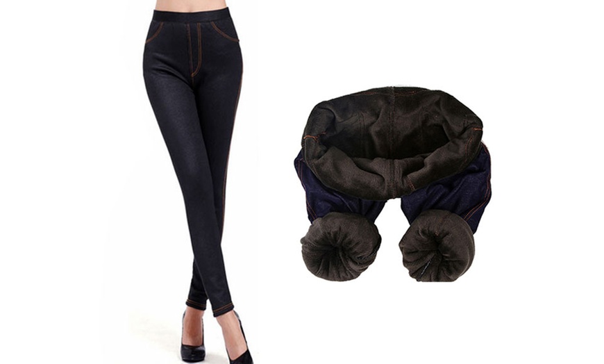 Image 2: Fleece Lined Denim-Look Jeggings