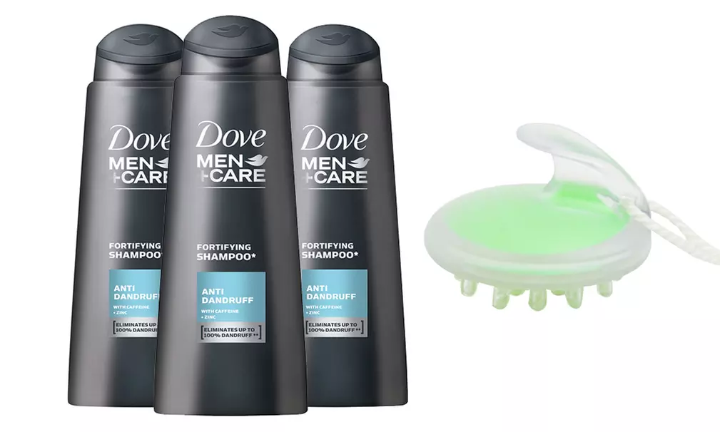 3x oder 6x Dove Men + Care Anti-Schuppen-Shampoo 400 ml für Herren mit Haar-Massagegerät - Primary Image