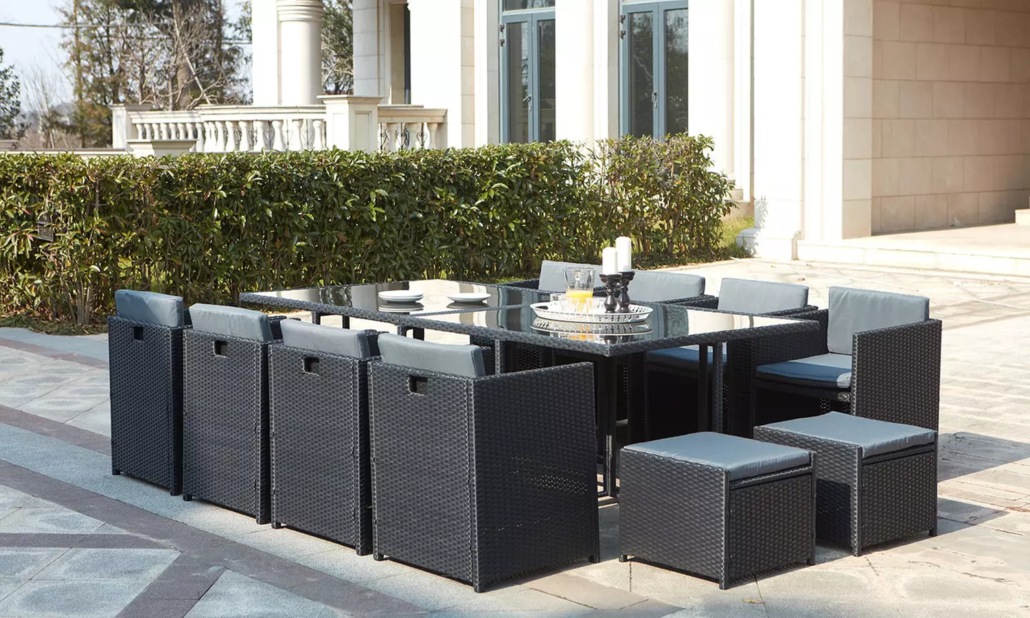 Salon de jardin encastrable en résine tressée pour 4, 6, 8, 10 ou 12 personnes - Primary Image