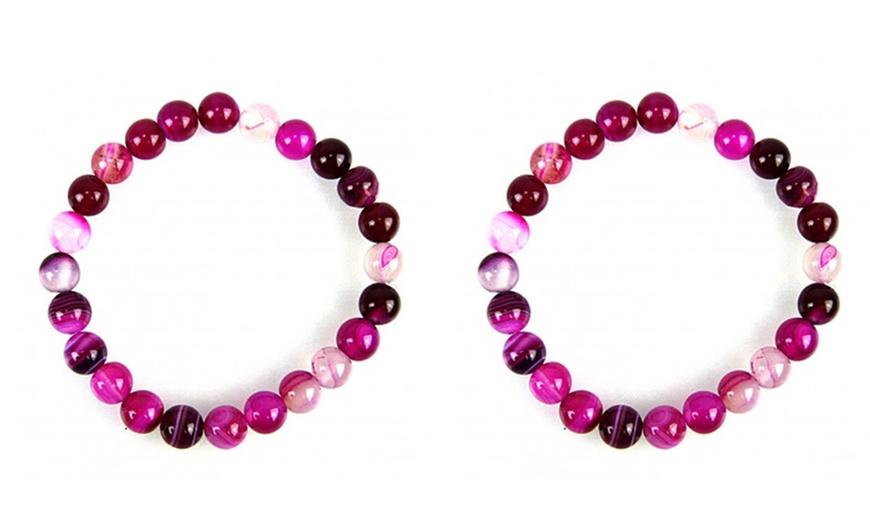 Image 4: Pulsera de cuentas con piedras ágata en color rosa