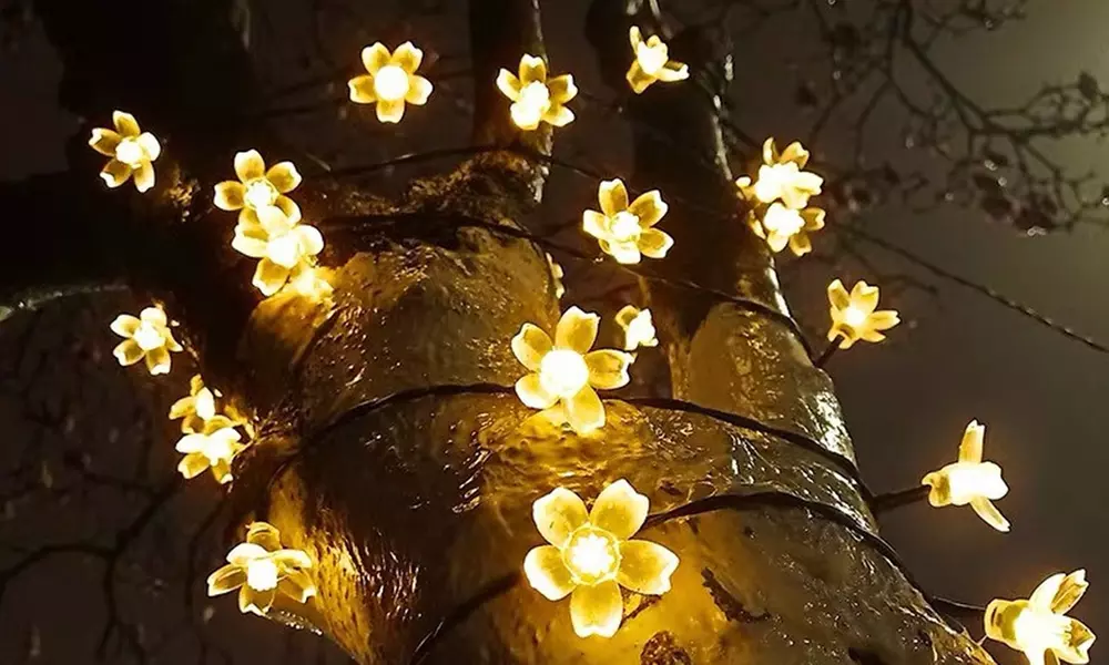 1 o 2 stringhe con 50 luci a LED a forma di fiori di ciliegio