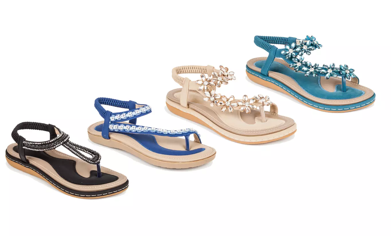 Haute Editon Women's Crystal Bohemian Beaded Comfort Sandals - Primary Image