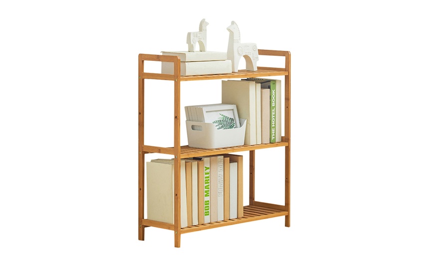 Image 2: Bamboo Wood-Tiered Book Storage Shelf Collection
