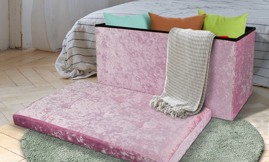 Image 18: Crushed Velvet Folding Storage Ottoman - Double Size