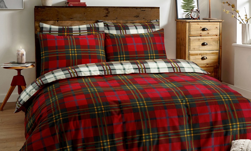 Image 1: Cotton Tartan Check Duvet Set