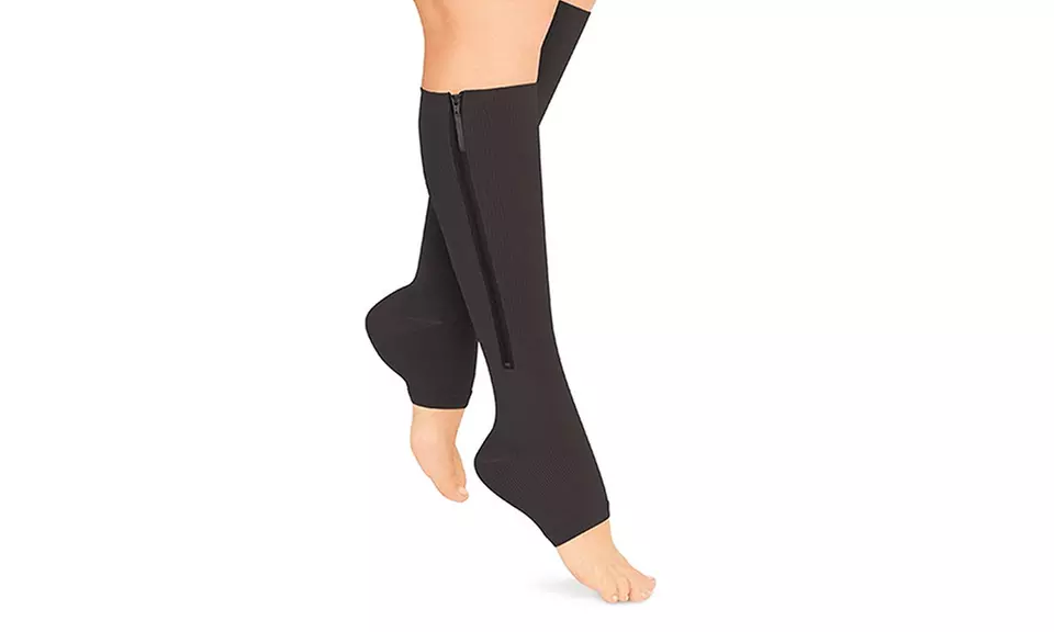 Zip-Up Open-Toe Compression Socks (2-Pairs) - Second Medium