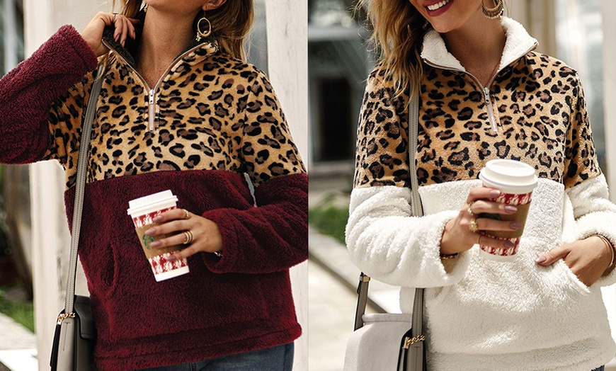 Image 3: Animal Print Plush Sweater