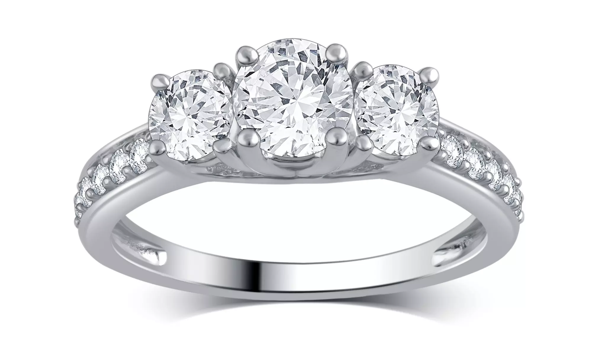 1.00 CTTW 3-Stone Plus Diamond Ring in 10K White Gold by Brilliant Diamond - Primary Image