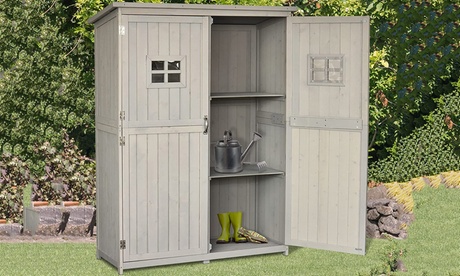 Outsunny Unisex Light Grey Wooden Garden Storage Shed Collection: Double Door Wooden Garden Storage Shed