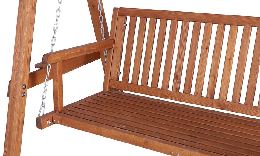 Image 2: Outsunny Wooden Three-Seater Garden Swing