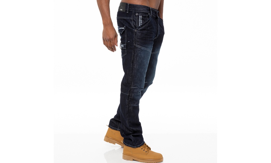 Image 3: Enzo Men's Denim Jeans Straight Leg - Dark Blue