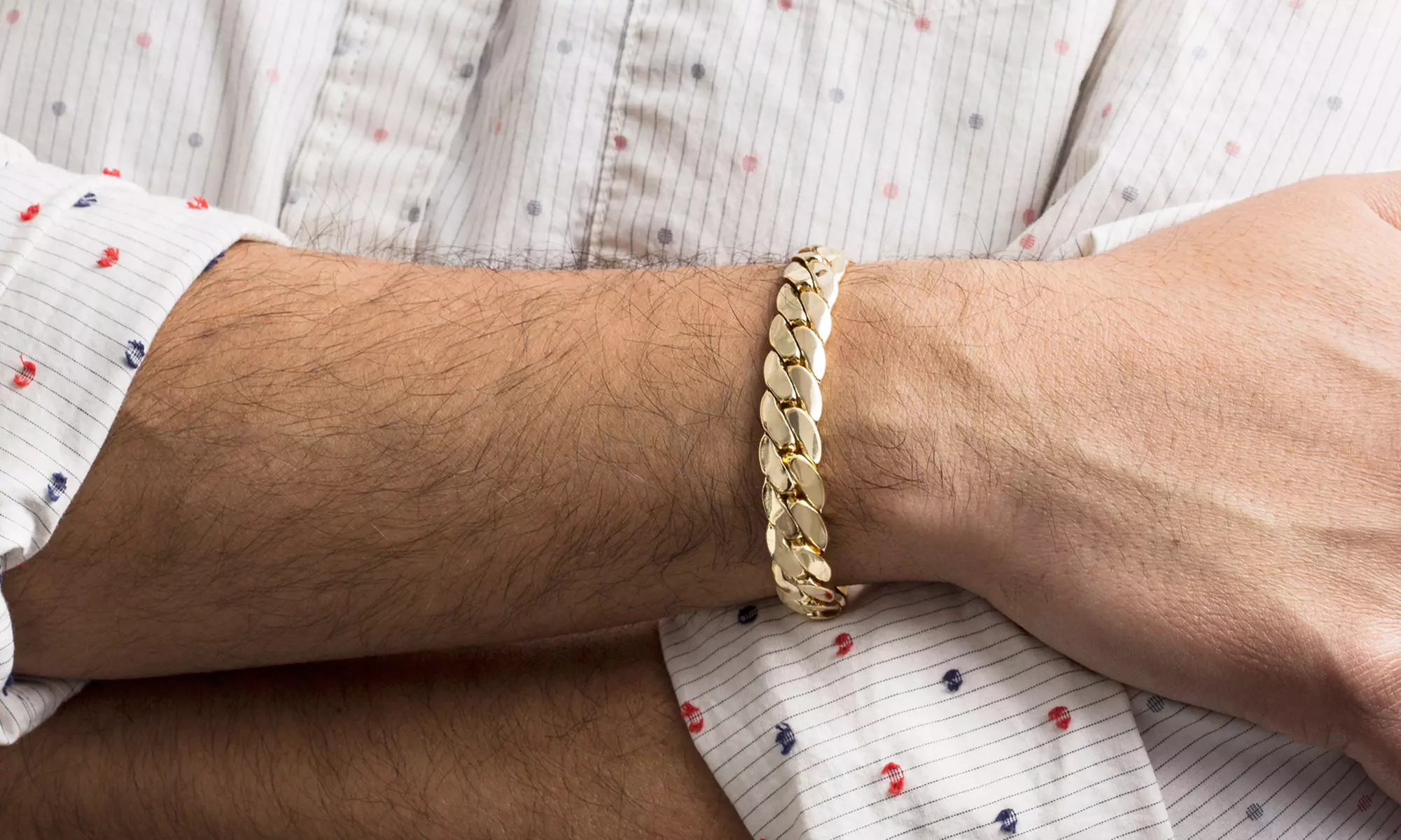 Men's 11MM Cuban Chain Bracelet in 14K Gold over Brass by Arturo Zeta - Primary Image