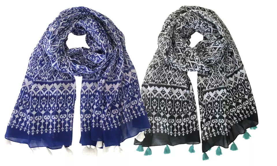 Kitara Oversized Moroccan Tile Tassel Scarves - Primary Image