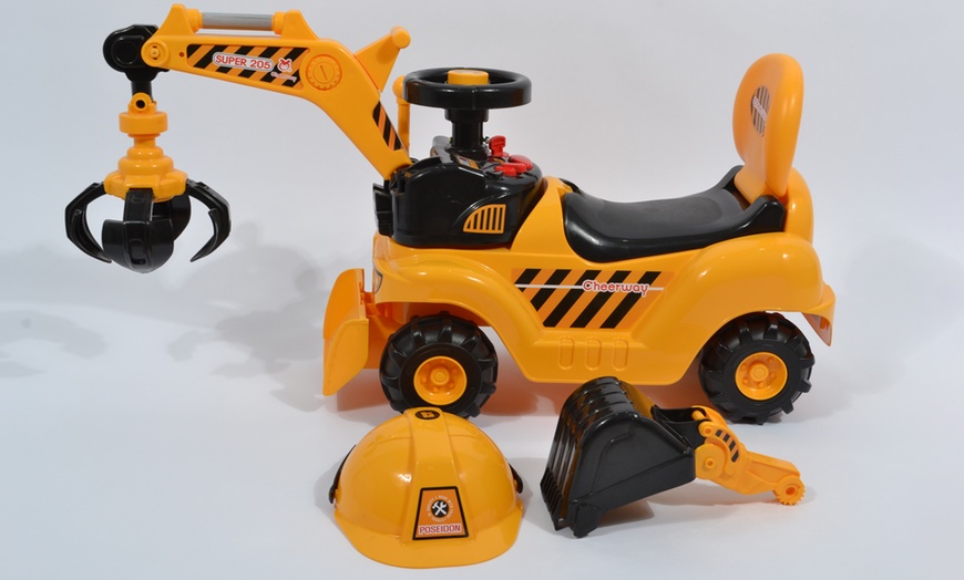 Image 3: Ride-On Toy Digger with Helmet