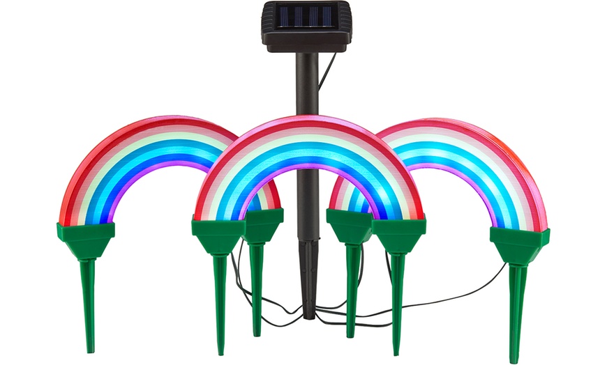 Image 4: Set of Three Rainbow Solar Stake Lights