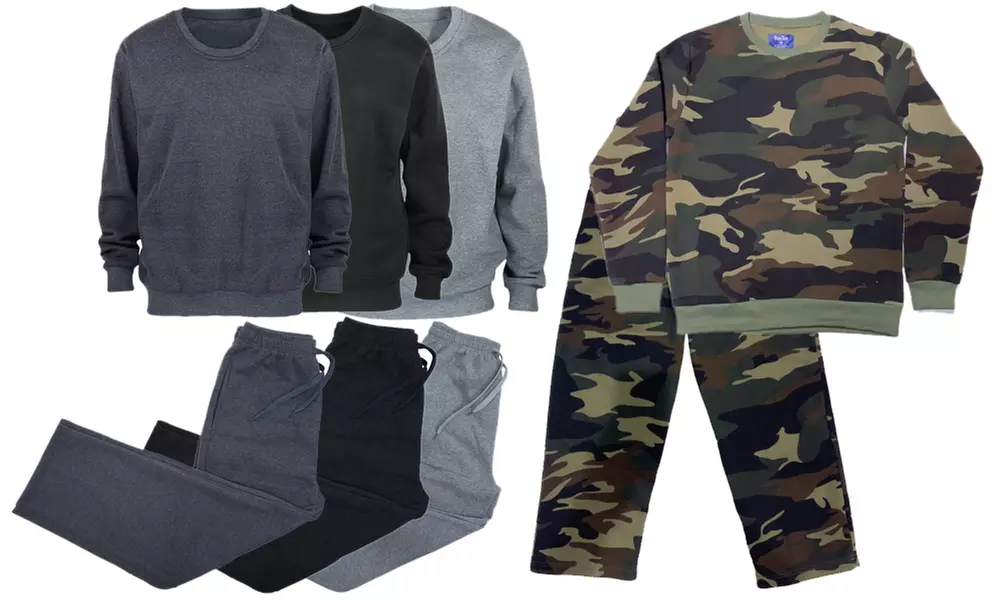 2-Piece Men's Basic Solid Pullover Sweatshirt & Sweatpant Set (M–5XL) - Primary Image