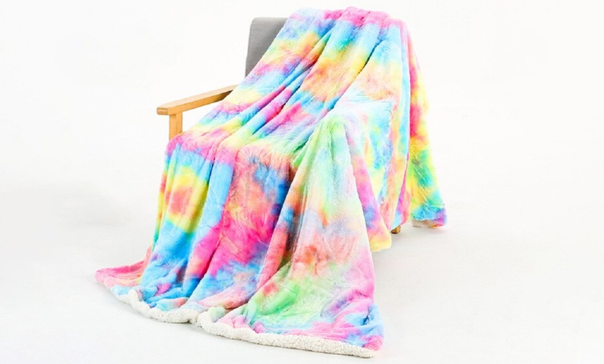 Image 4: Rainbow Plush Throw Blanket