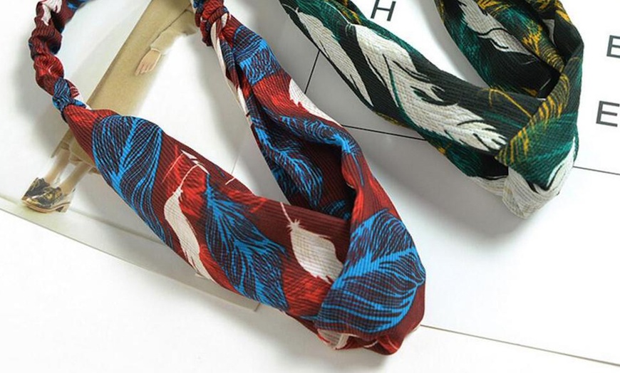 Image 2: Three-Pack Twist Knot Headbands in Assorted Colours and Styles