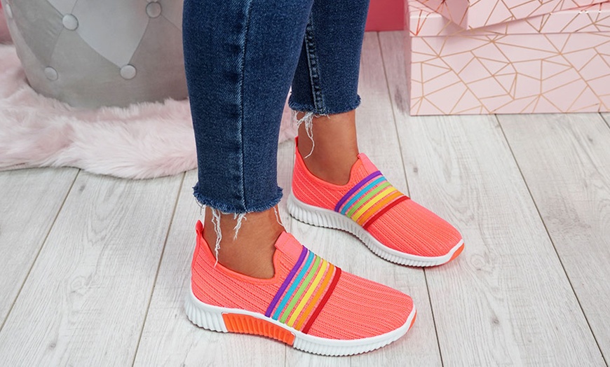 Image 8: Rainbow Knitted Slip-On Trainers