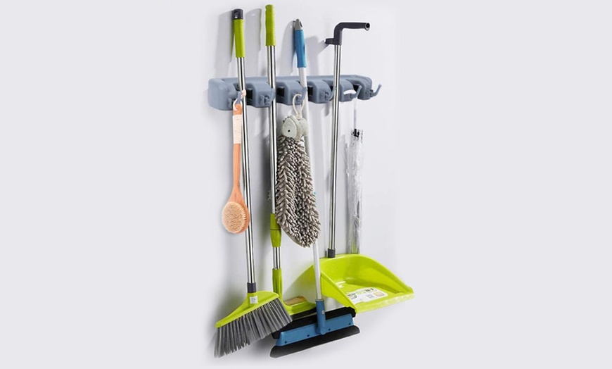 Image 1: Wall Mounted Mop and Broom Organiser