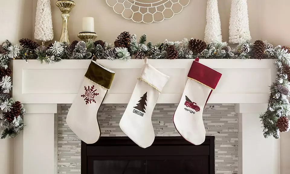 One, Two, Three, Five, or 10 Personalized Velvet-Trimmed Christmas Stockings from Qualtry (Up to 84% Off - Primary Image
