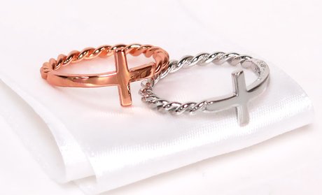 Solid Sterling Silver Braided Side Cross Ring