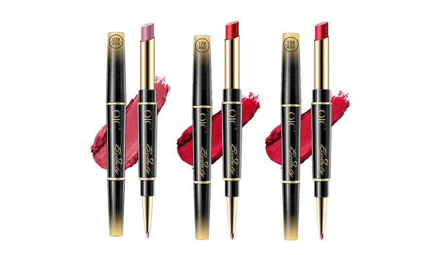 Image 1: Three-Piece Two-in-One Lip Liner and Lipstick Set