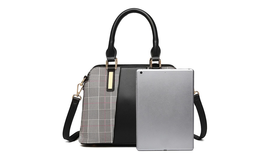 Image 4: Gingham Plaid Panel Shoulder Bag