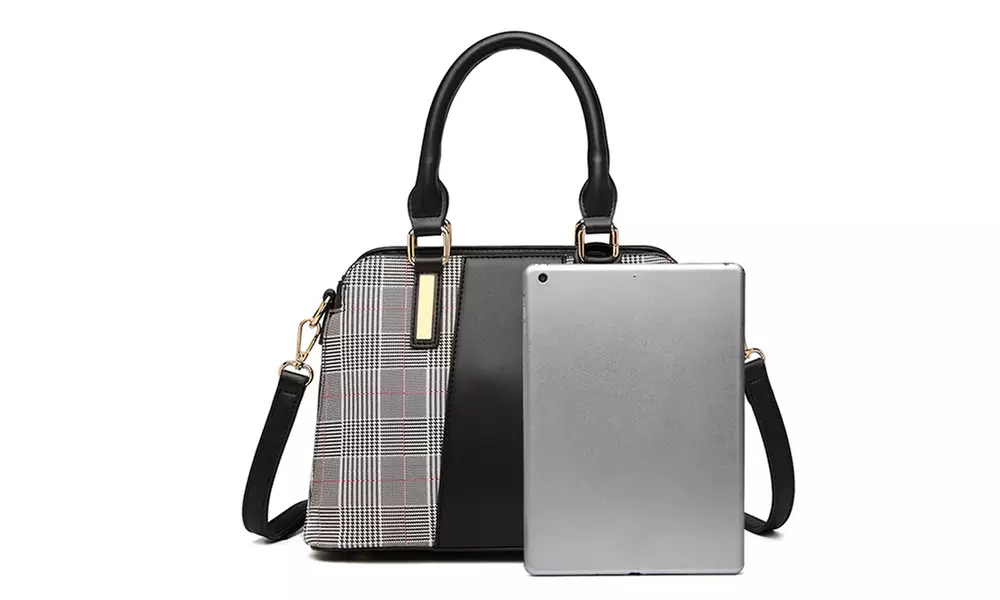 Miss Lulu Gingham Plaid Panel Shoulder Bag Women Handbag