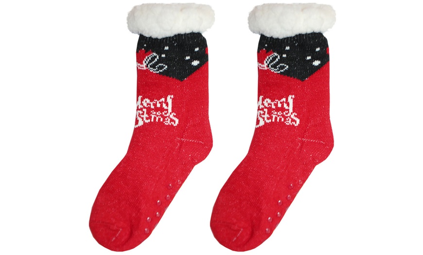 Image 13: Warm Winter Lined Christmas Slipper Socks