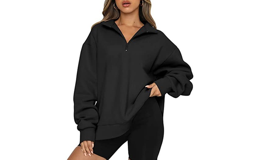 Image 7: Womens Half Zip Casual Pullover Sweatshirt