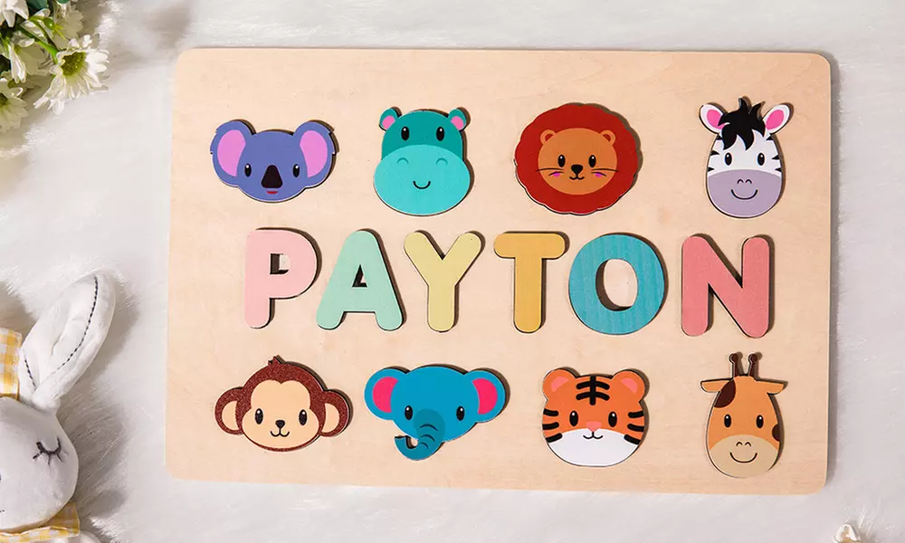 Gepersonaliseerd babycadeau: naam-puzzelbord