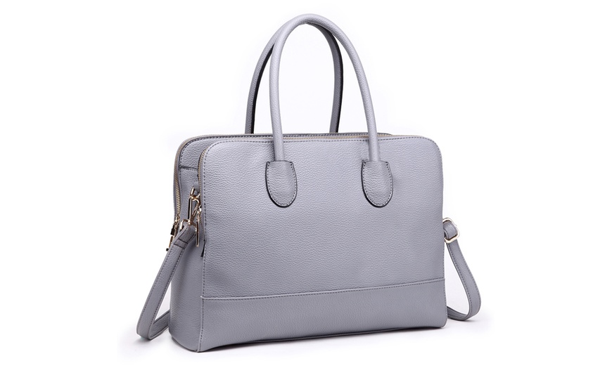 Image 14: Textured PU Leather Classic Tote Shoulder Bag