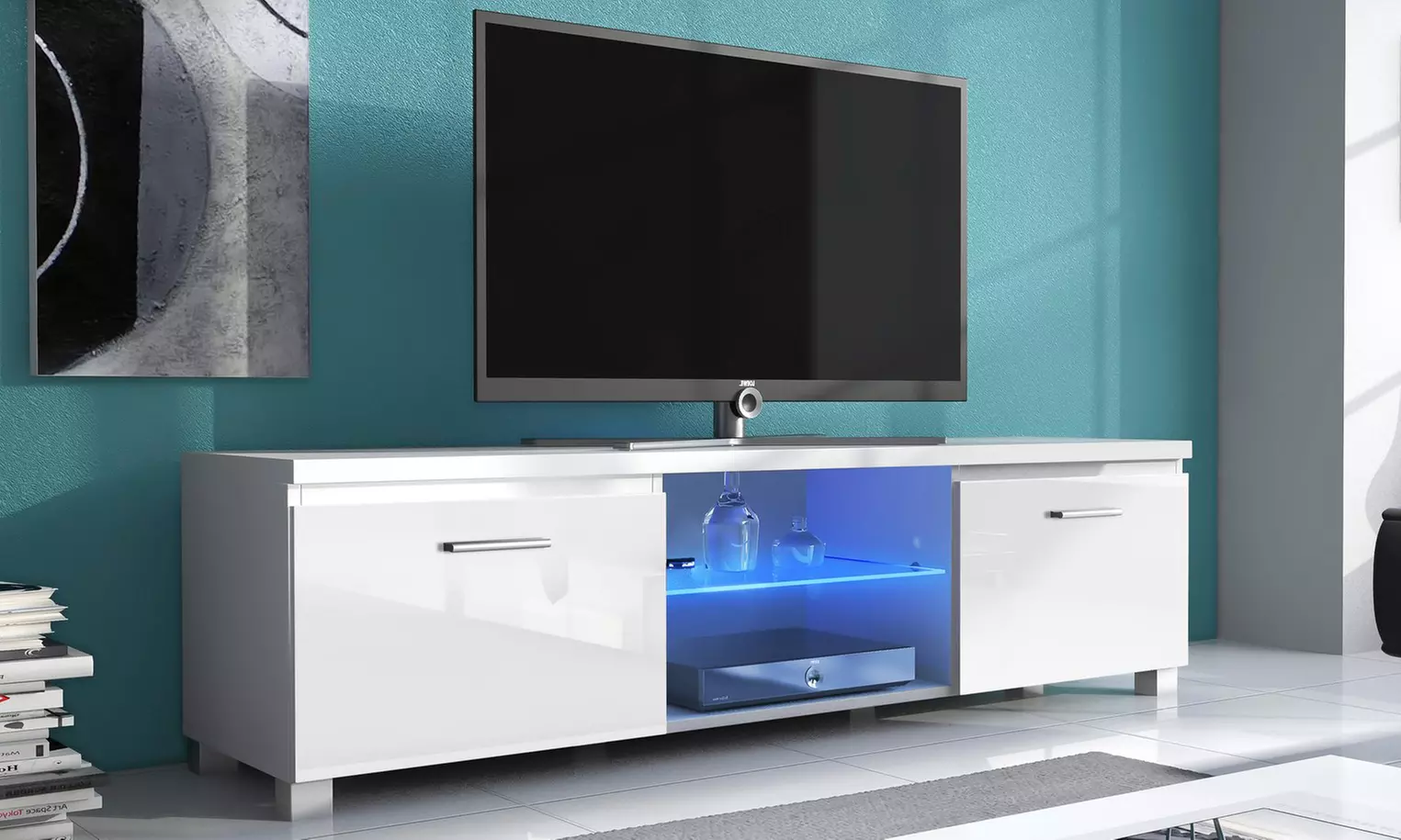 Mueble de TV moderno para el salón con luces LED, con envío gratuito - Primary Image