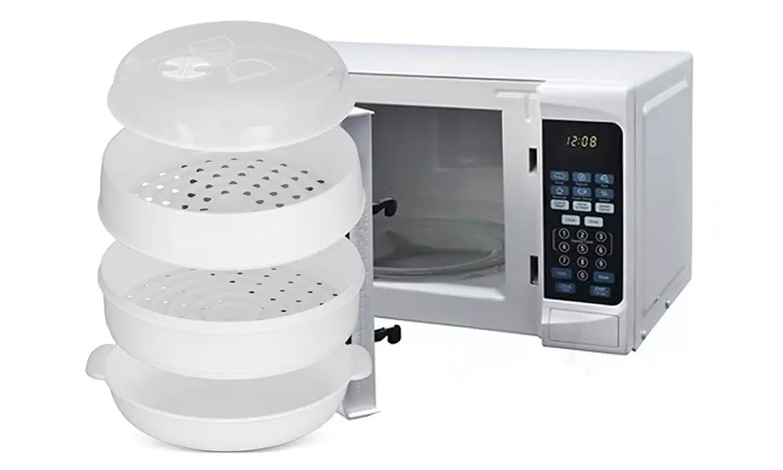 1 ou 2 cuiseurs vapeur pour micro-ondes à 2 niveaux, permet de cuire 1 ou 2 plats simultanément - Primary Image