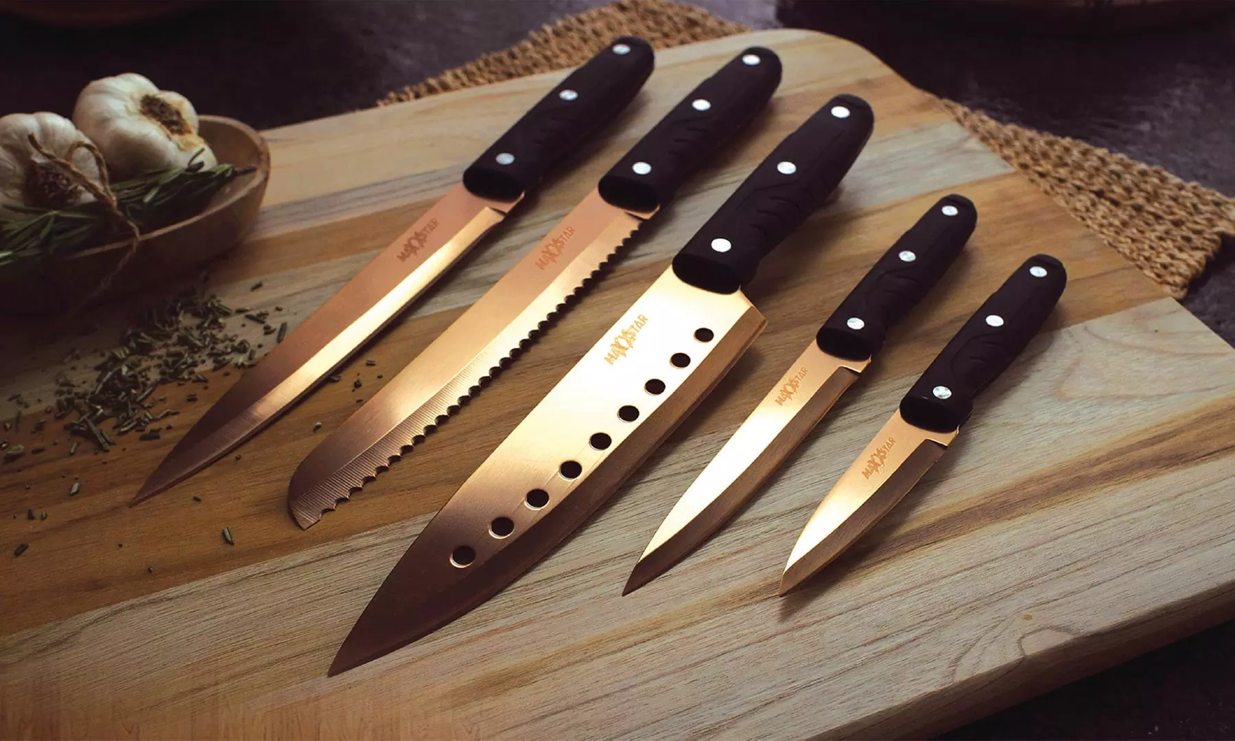 Eternal Copper and Titanium Chef Kitchen Knives Set (5-Piece) - Primary Image