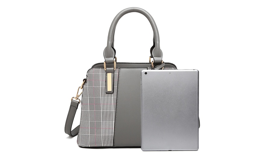 Image 18: Gingham Plaid Panel Shoulder Bag