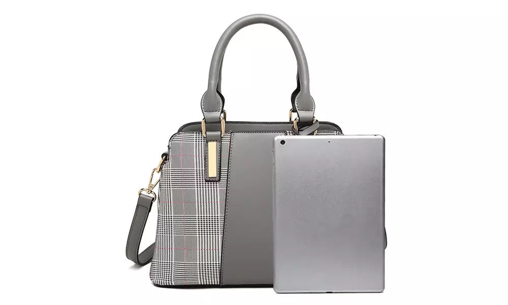Miss Lulu Gingham Plaid Panel Shoulder Bag Women Handbag