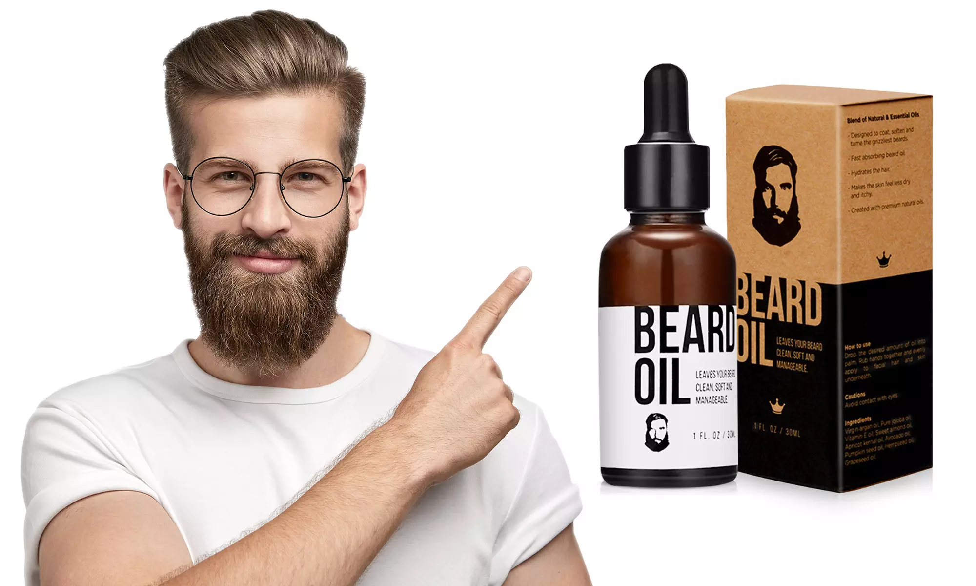 1 ou 2 huiles à barbe pures, 100 % naturelles, 30 ml - Primary Image