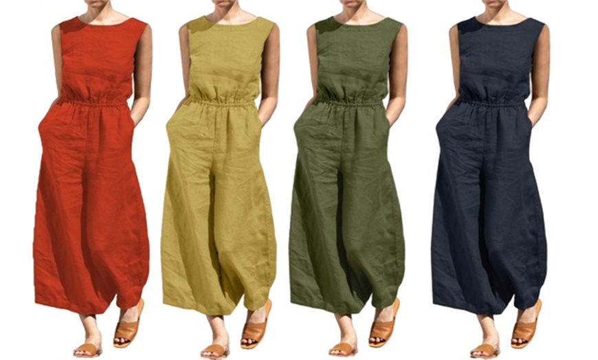 Image 1: Women's Casual High Waist Sleeveless Wide Leg Jumpsuit