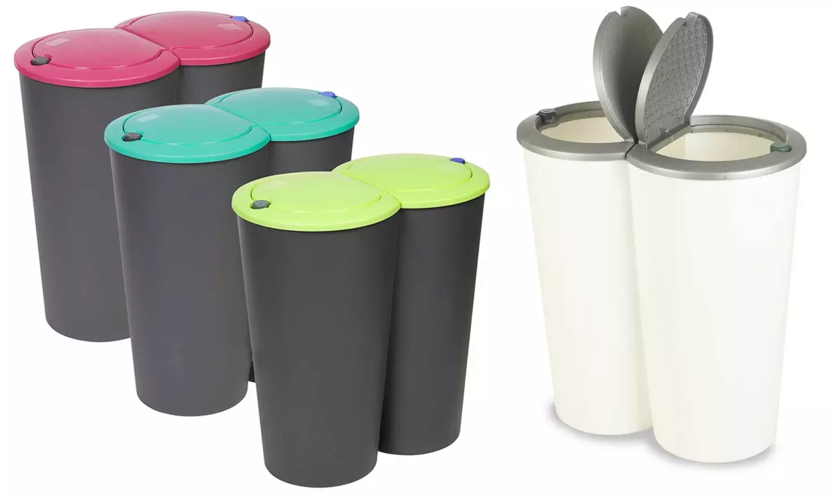 One or Three Circular Double Recycling Waste Bins - Primary Image